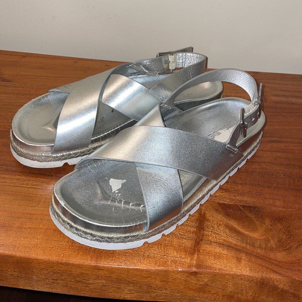 DAMAGED J Slides silver leather Lee sandals